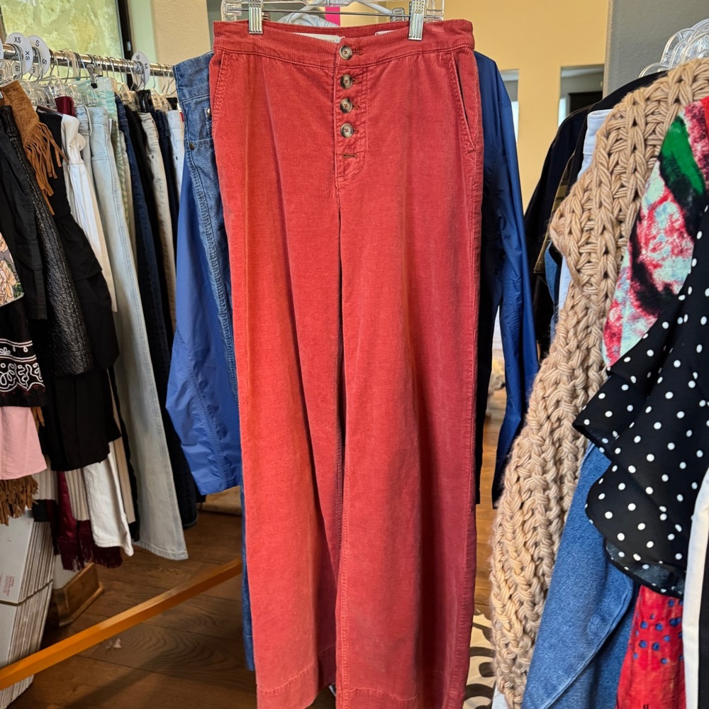 Anthropologie Pilcro Burnt Orange Button Fly High Waisted Wide Leg Pants Size 26 - Picture 3 of 3